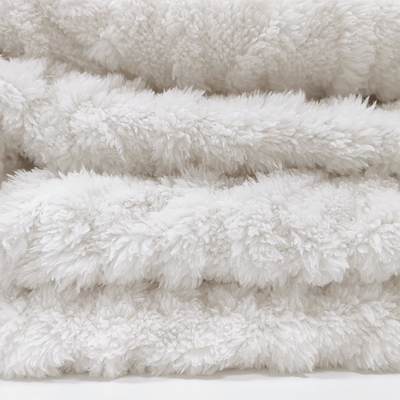 Chăn trắng sang trọng Shu Velveteen vải 270 GSM Sherpa mềm mại cho bộ đồ ngủ mùa đông